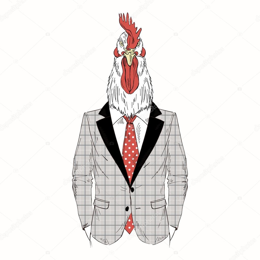 rooster dressed up in business suit