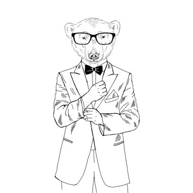 Kutup ayısı smokin dövme ile giyinmiş