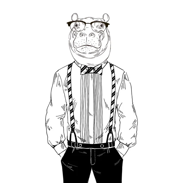 Hippo dressed up in classy style — Stock Vector