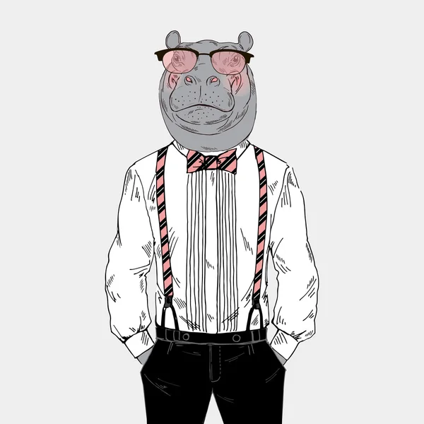 Hippo klädd i elegant stil — Stock vektor