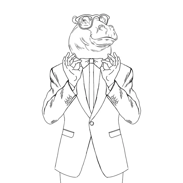 Hippo dressed up in tuxedo — Stock Vector