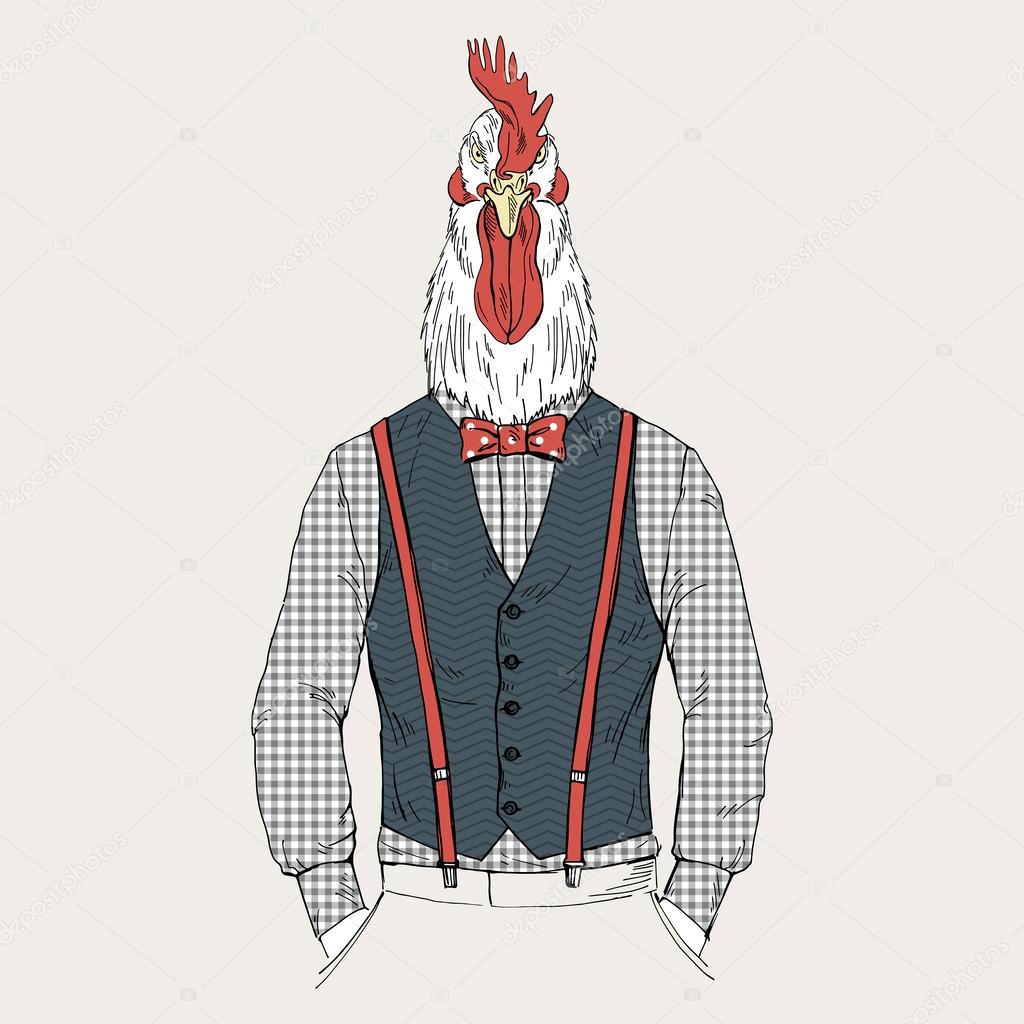 rooster dressed up in retro style