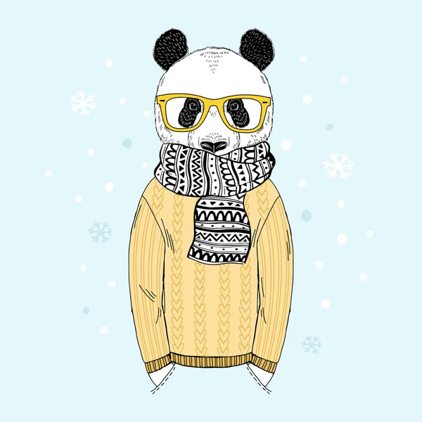 Panda vestida con jersey jacquard — Vector de stock