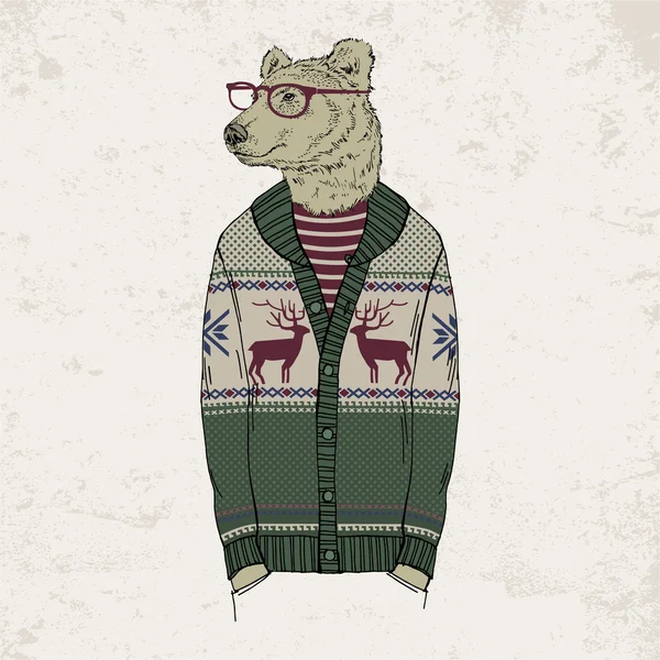 Medvěd oblečená v jacquard svetr — Stockový vektor