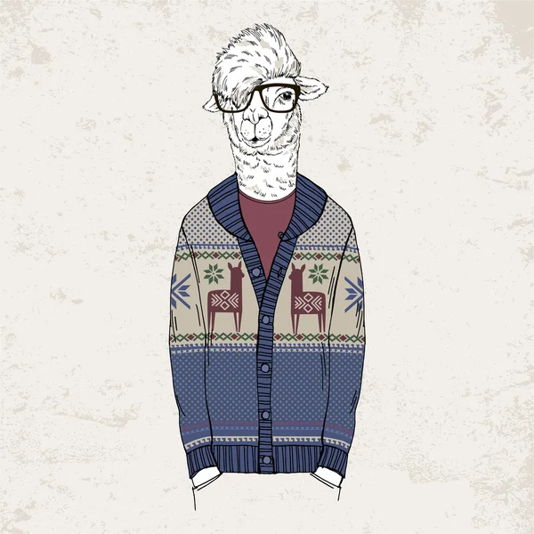 Alpaka одетый в жаккардовый пуловер — стоковый вектор