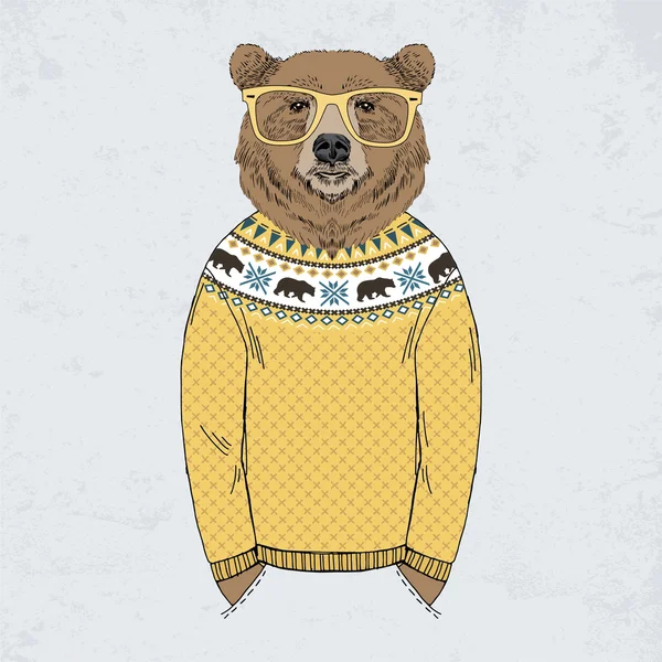 Urso vestido com pulôver jacquard — Vetor de Stock