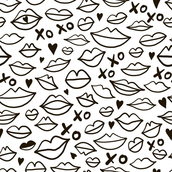 Doodle labios formas fondo San Valentín beso patrón sin costuras — Vector de stock