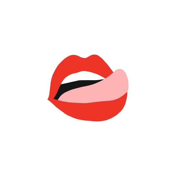 Pinup mulher lábios com língua para fora isolado na ilustração do vetor branco — Vetor de Stock