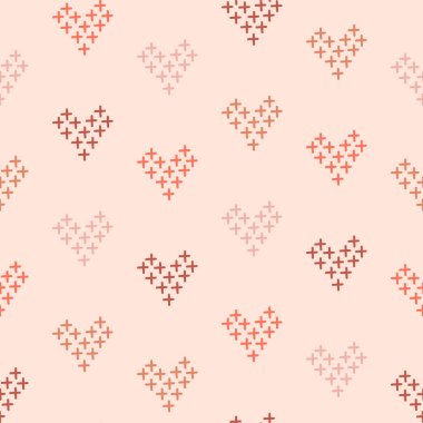 Çapraz dikiş işlemeli kalp dikişsiz vektör deseni