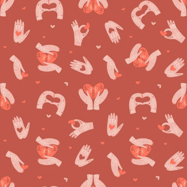 手と心のシームレスなベクトルパターン — ストックベクタ