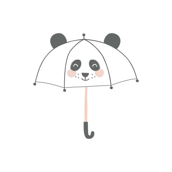 Ombrello animale con simpatico kawaii Panda animale volto vettoriale illustrazione — Vettoriale Stock