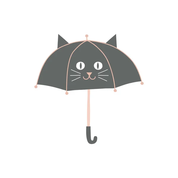 Animalistyczny parasol z cute kawaii kot zwierzę twarz wektor ilustracja — Wektor stockowy