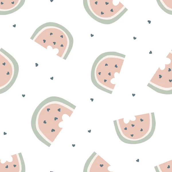 Watermeloen met hartvormige beet vector naadloos patroon — Stockvector