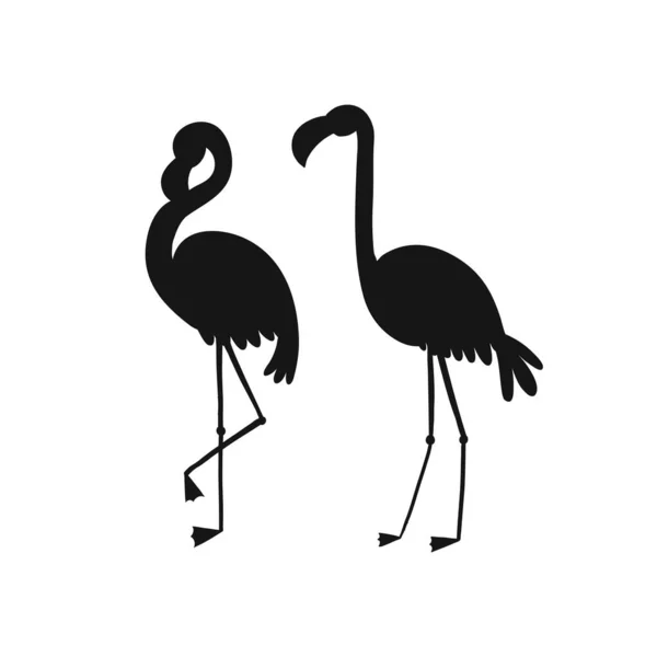Çizgi film flamingo siluet tasarım elementi beyaz üzerine izole — Stok Vektör