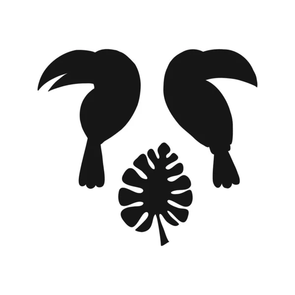 Çizgi film Toucan ve Monstera yaprağı siluet tasarım elementi beyaza izole edildi — Stok Vektör