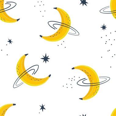 Muz Ay Meyve Gezegeni Göksel Meyve Kusursuz Vektör Şablonu