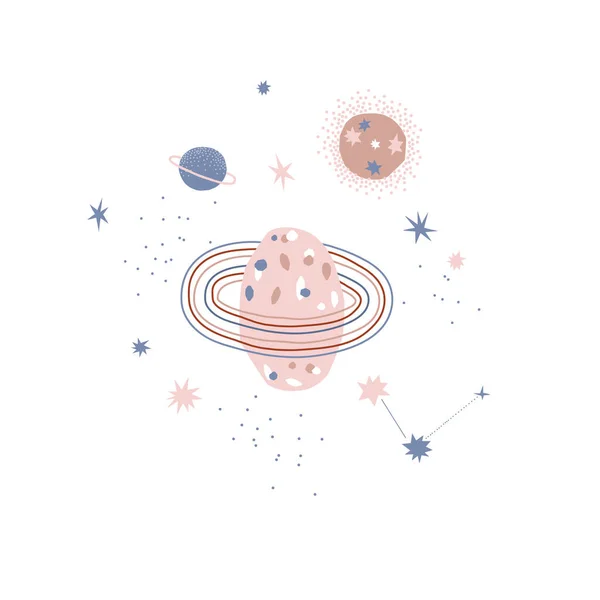 흰 바탕에 분리되어 있는 귀여운 우주 행성 벡터 삽화 — 스톡 벡터