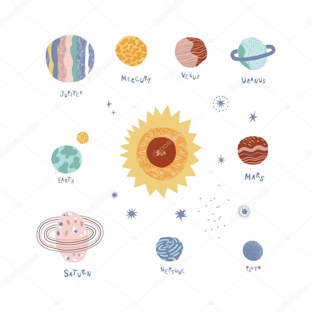 Solar system planet vector clip art set isolated on white background