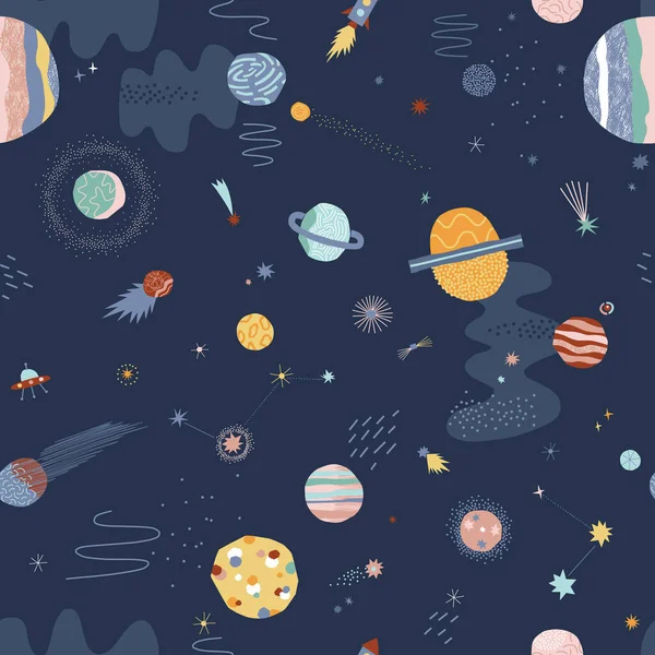 In outer space seamless vector pattern — Stock Vector