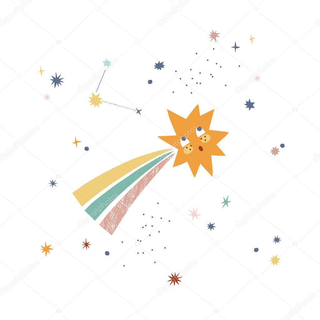 Cute little star character vector illustration isolated on white background