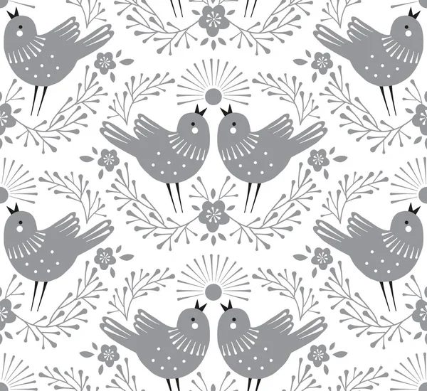 Easter Birds song vector seamless pattern — Stock Vector