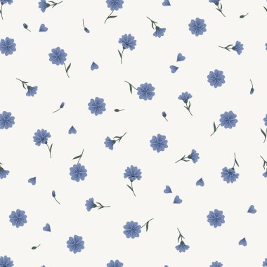 Meadow blue flax yaban çiçeği dikişsiz vektör deseni