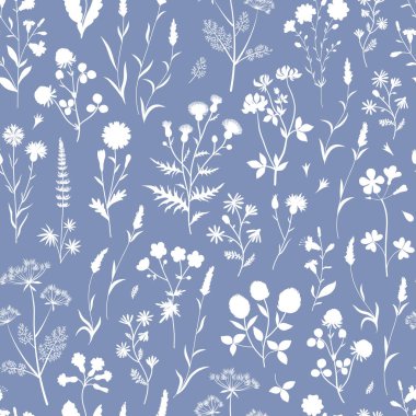 Çayır yaban çiçeği silueti kusursuz vektör deseni