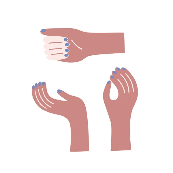 Ciemna skóra kobieta ręka z niebieski paznokcie wektor klip sztuka zestaw — Wektor stockowy
