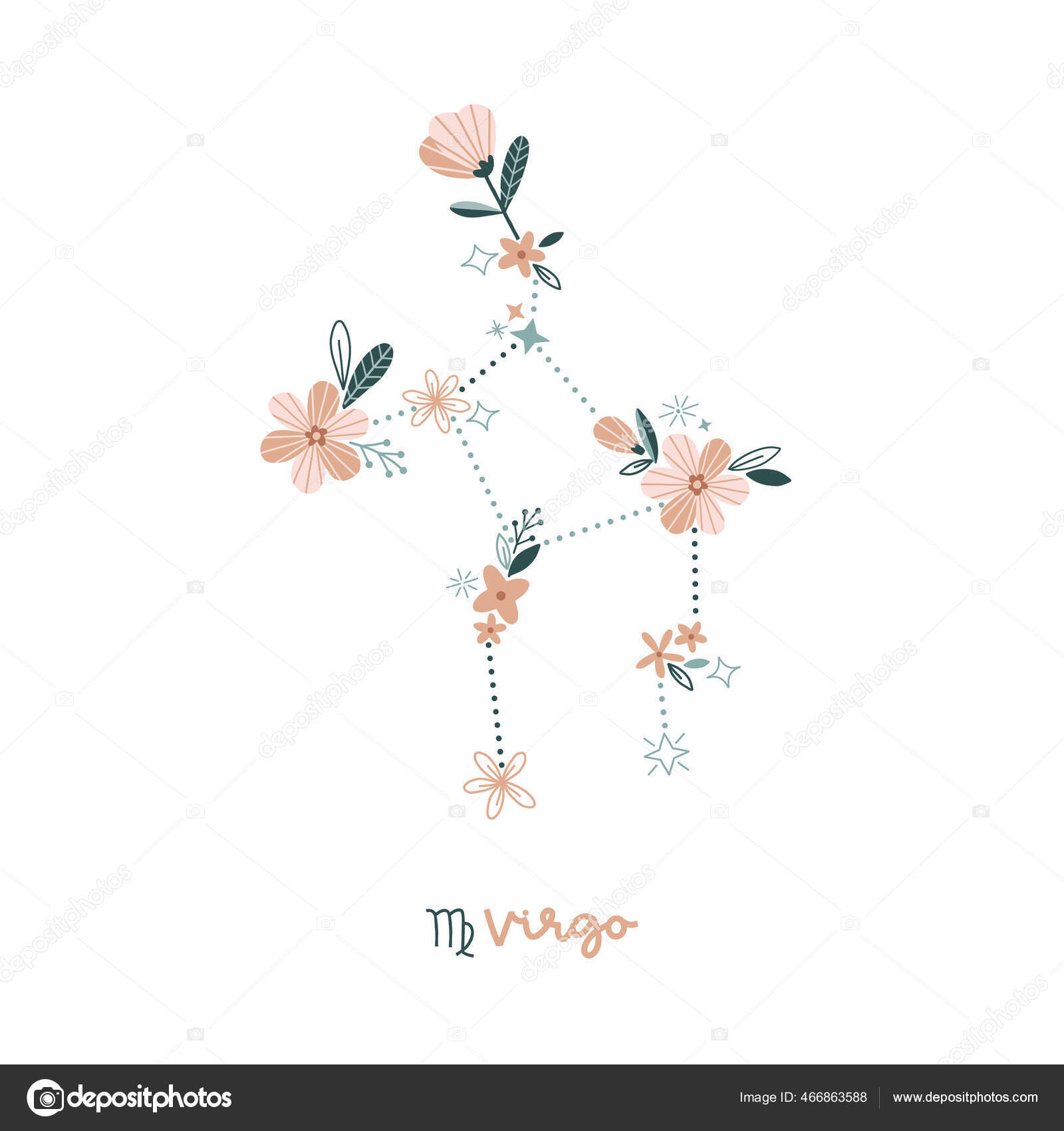 Flor Virgo signo del zodiaco clip de arte aislado en blanco. Vector de