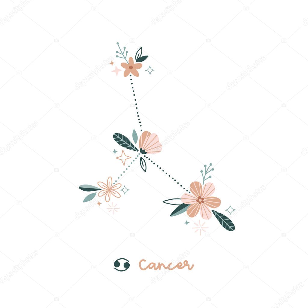  Flower Cancer zodiac sign clip art isolated on white. 