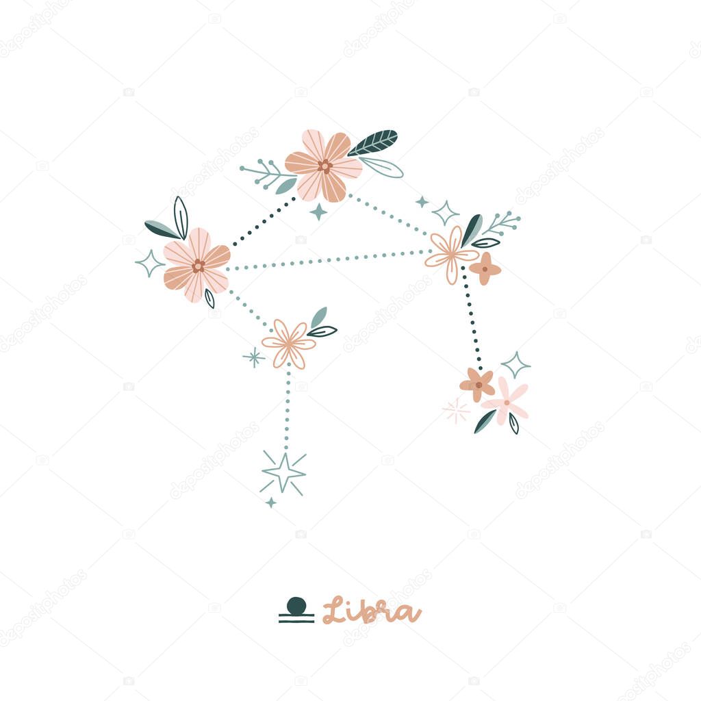  Flower Libra zodiac sign clip art isolated on white. 