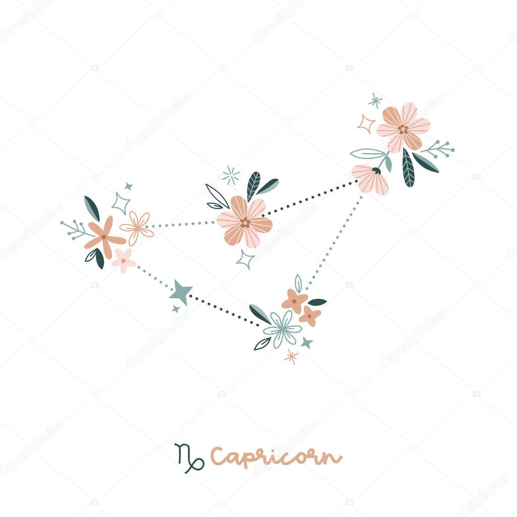  Flower Capricorn zodiac sign clip art isolated on white. 