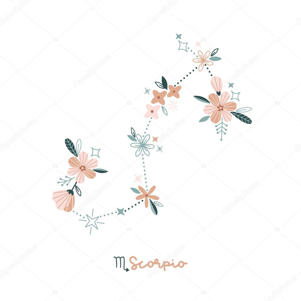  Flower Scorpion zodiac sign clip art isolated on white. 