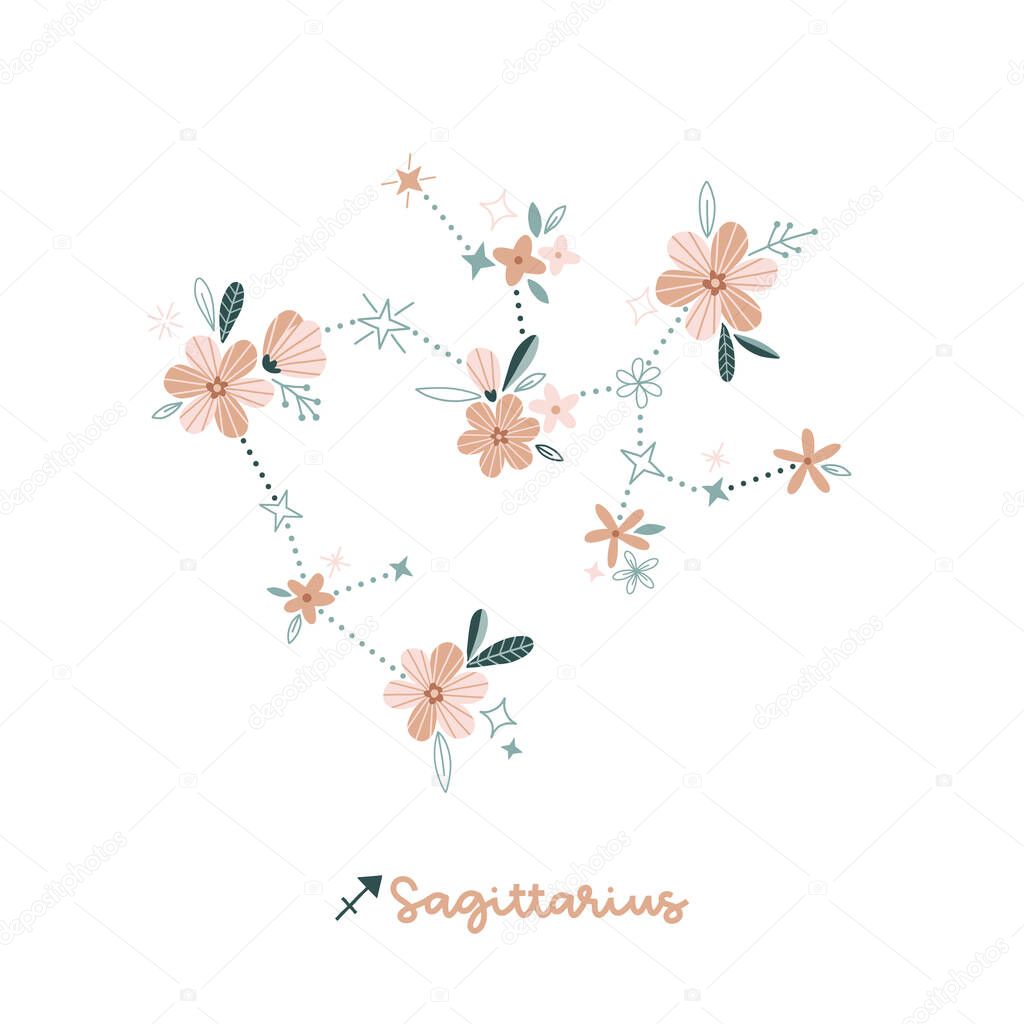  Flower Sagittarius zodiac sign clip art isolated on white. 