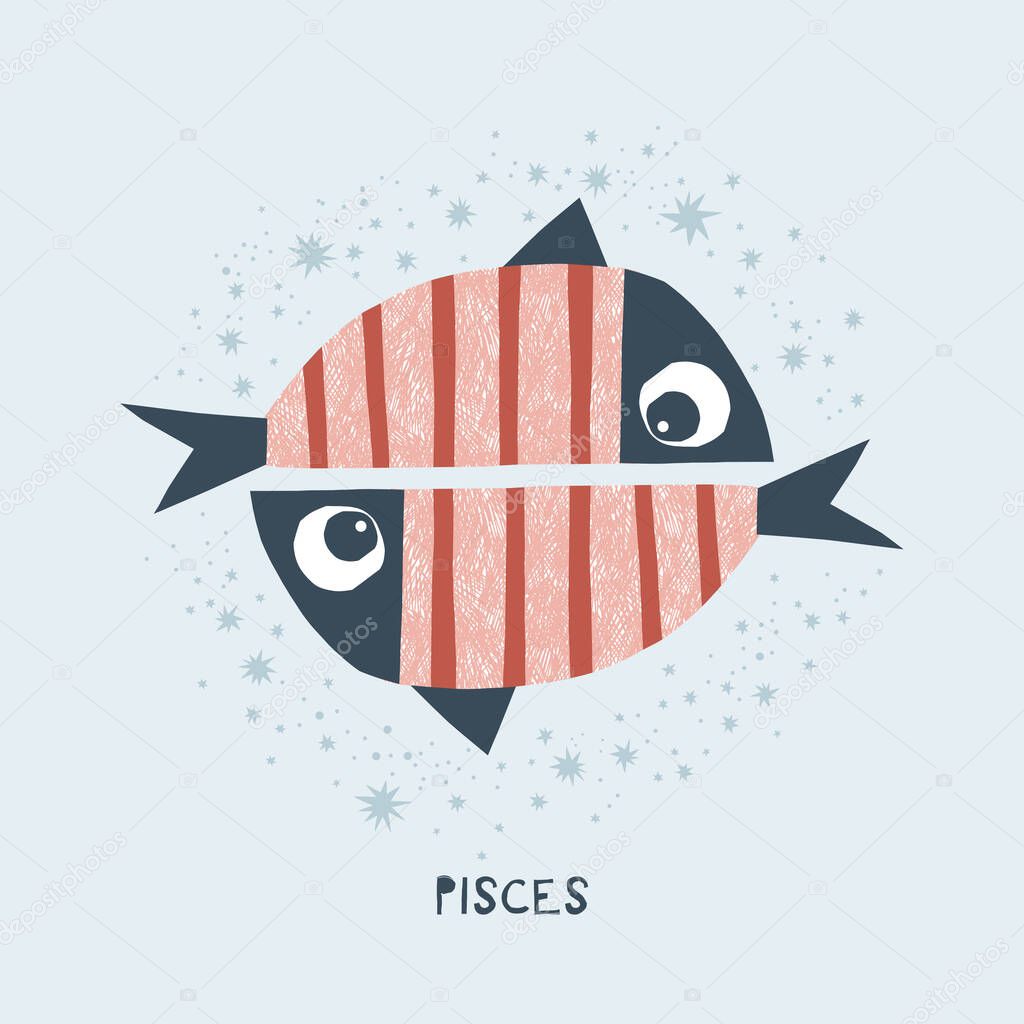 Pisces zodiac character nursery poster