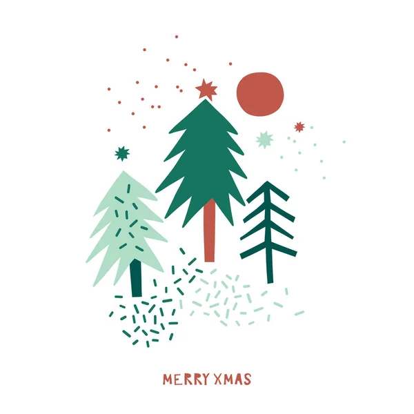 Lindo pequeño bosque de Navidad escena vector ilustración aislado en blanco — Vector de stock