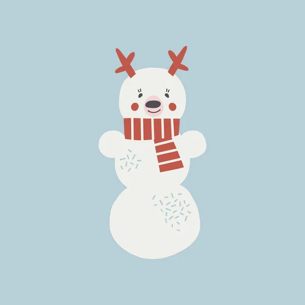 Drôle noël cerf bonhomme de neige vecteur clipart. — Image vectorielle