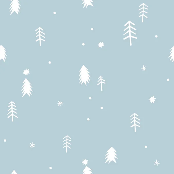 Snowy forest neutral blue vector seamless pattern. — Stock Vector