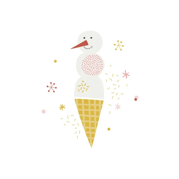 Snowman ice cream cone vector illustration isolated on white — Stock Vector