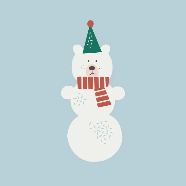 Engraçado Natal urso boneco de neve clipart vetor. — Vetor de Stock