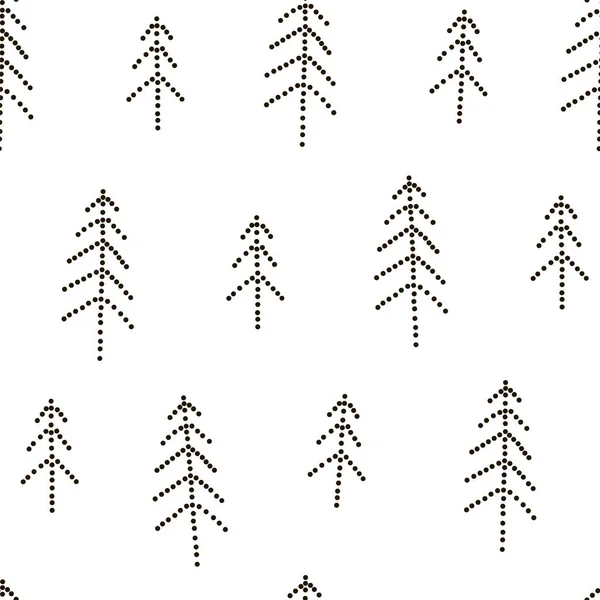 Prickad linje minimalistisk jul tall träd skog vektor sömlös mönster — Stock vektor