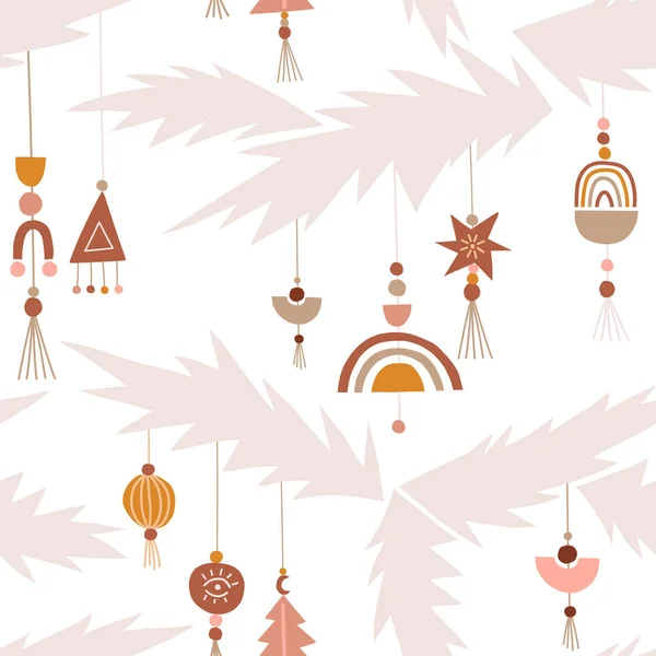 圣诞树波希米亚装饰矢量无缝图案 — 图库矢量图片