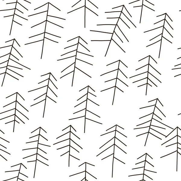 Linjär minimalistisk jul tall skog vektor sömlös mönster — Stock vektor
