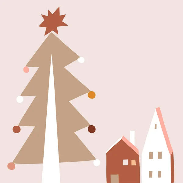 Cute decorated Christmas tree tine Scandinavian house vector illustration — Stock Vector