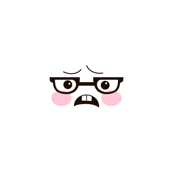 Nerdy annoyed kawaii face expression clipart isolated on white. — Stock Vector