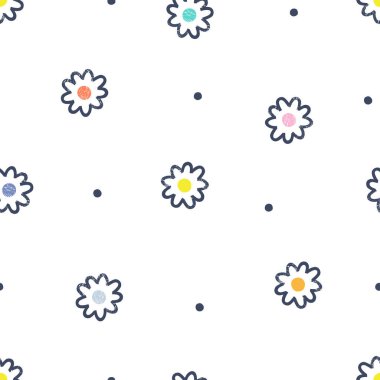 Saf, çocuksu, parlak gökkuşağı renkleri vektörlü, pürüzsüz desenli çiçek noktaları..