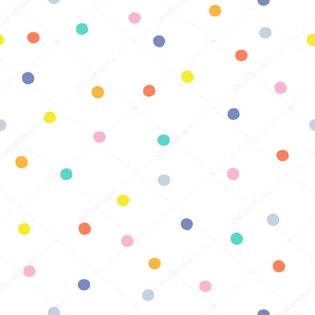 Colourful rainbow polka dots vector seamless pattern.