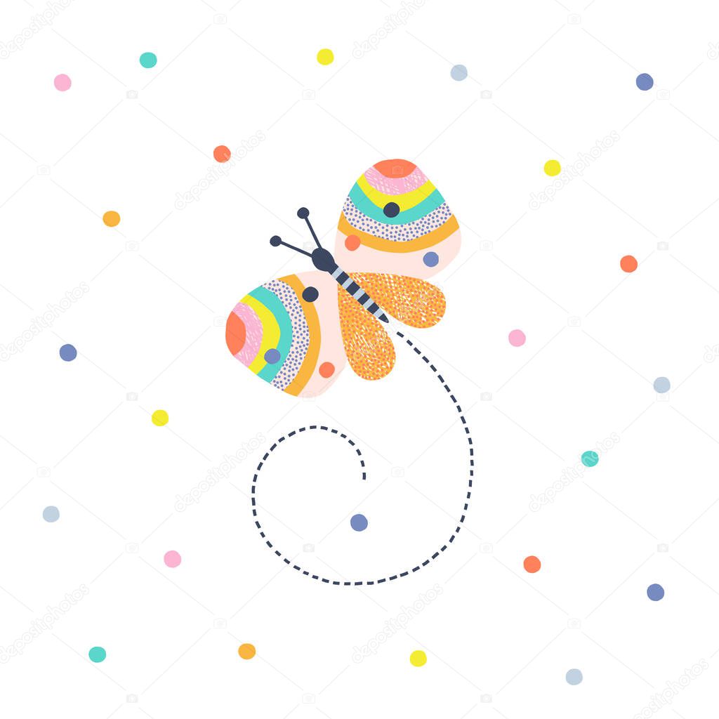 Decorative vibrant butterfly with confetti vector illustration 