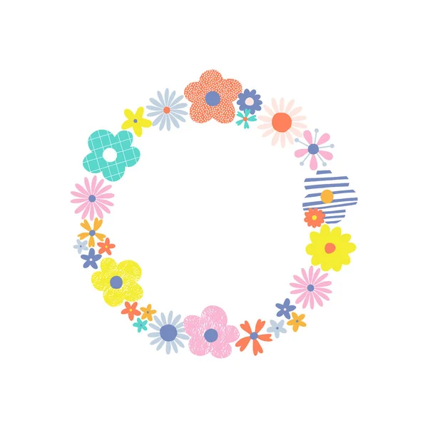 Couronne fleurie avec illustration vectorielle de fleurs décoratives vibrantes multicolores. — Image vectorielle
