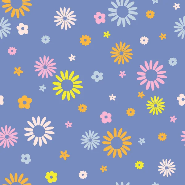 Groovy daisy retro 60s 70s vintage wektor bezszwowy wzór. — Wektor stockowy